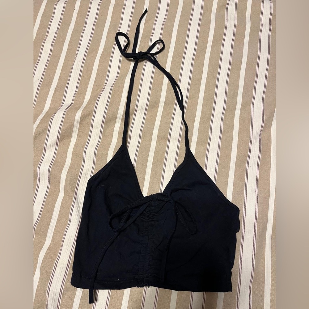 Black Halter Tie Crop Top